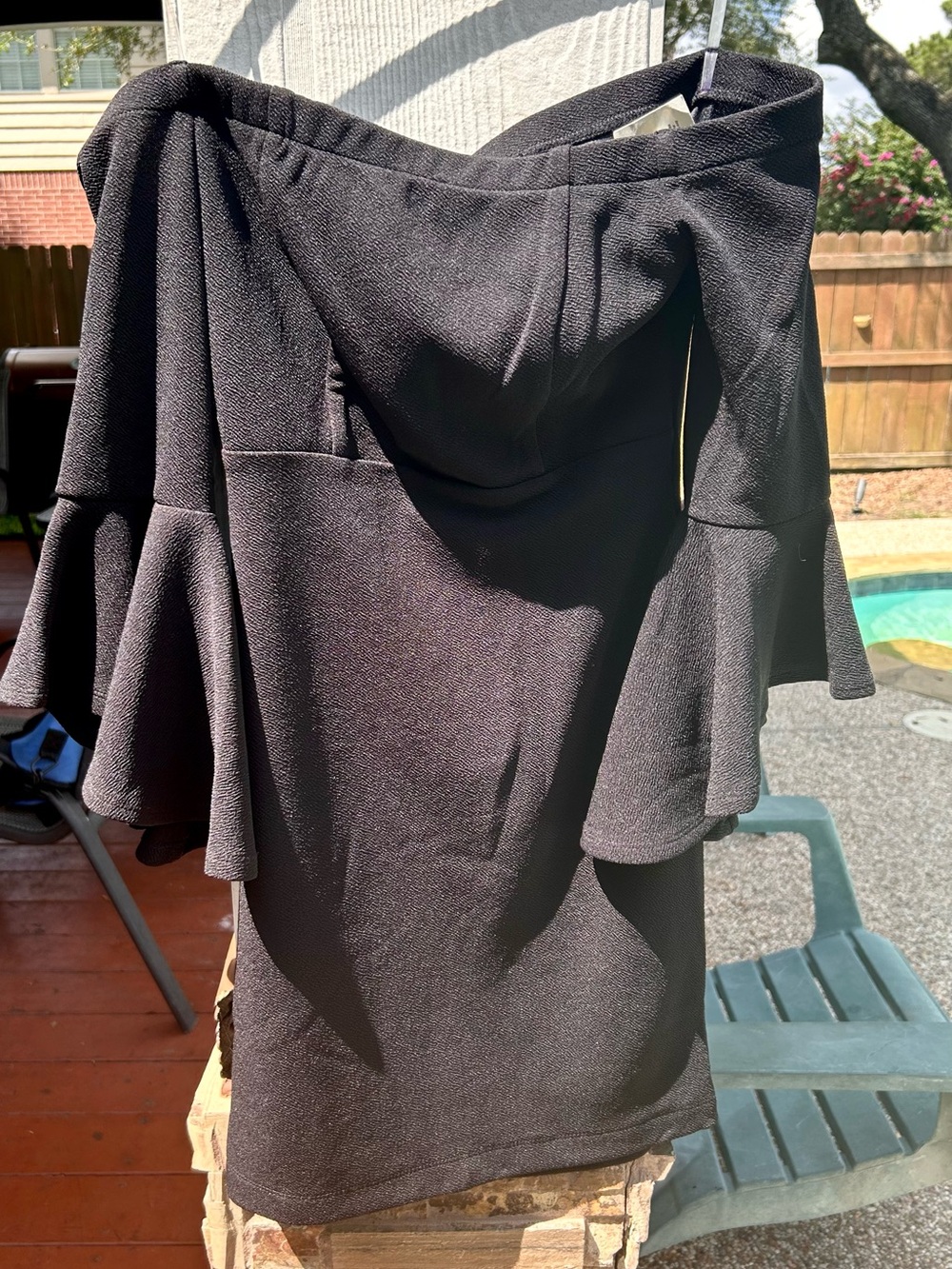 As U Wish Black Off-Shoulder Flounce Dress
